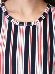 Kotty Women Blue Striped Round Neck T-shirt
