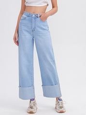 Kotty Women Flared High-Rise Stretchable Cotton Lycra Blend Jeans