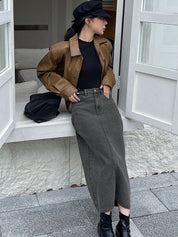 Kotty Denim Straight Midi Skirt