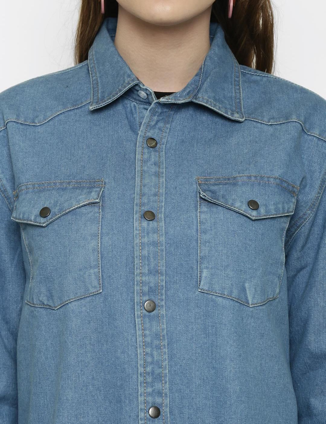 Kotty Women Blue Solid Denim Jacket