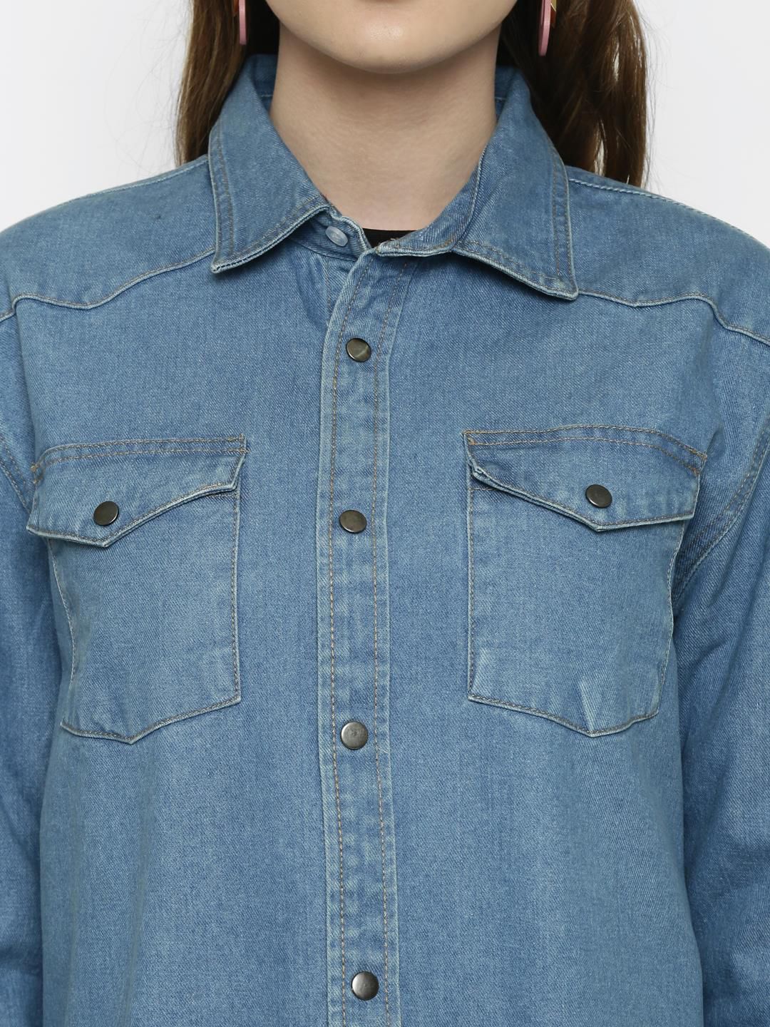 Kotty Women Blue Solid Denim Jacket