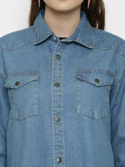 Kotty Women Blue Solid Denim Jacket