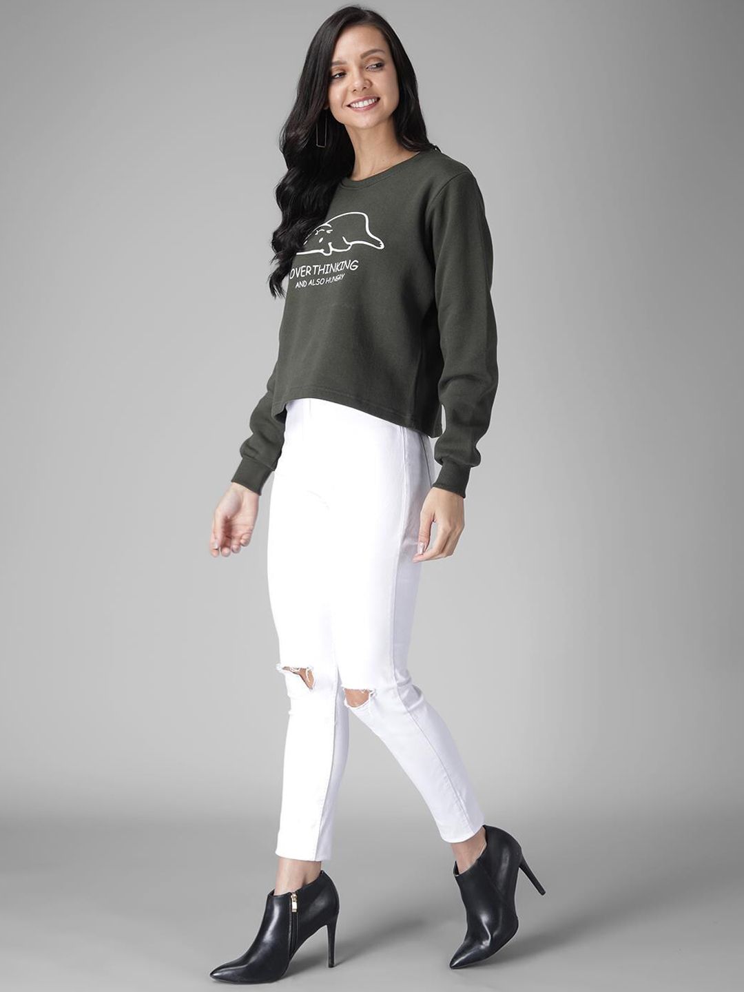 Kotty Women Olive Green Printed Sweatshirt