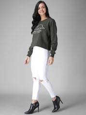 Kotty Women Olive Green Printed Sweatshirt