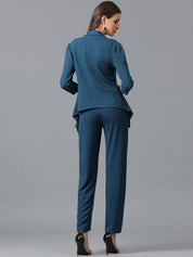 KOTTY BIZwear Green Shawl Neck Coat With Trousers