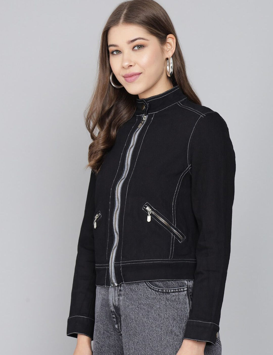 Kotty Women Black Crop Denim Jacket