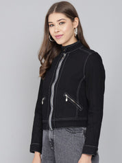 Kotty Women Black Crop Denim Jacket