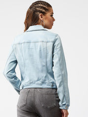 Kotty Women Blue Solid Denim Jacket