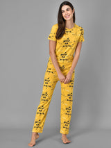 Kotty Women Yellow & Black Printed Night Suit