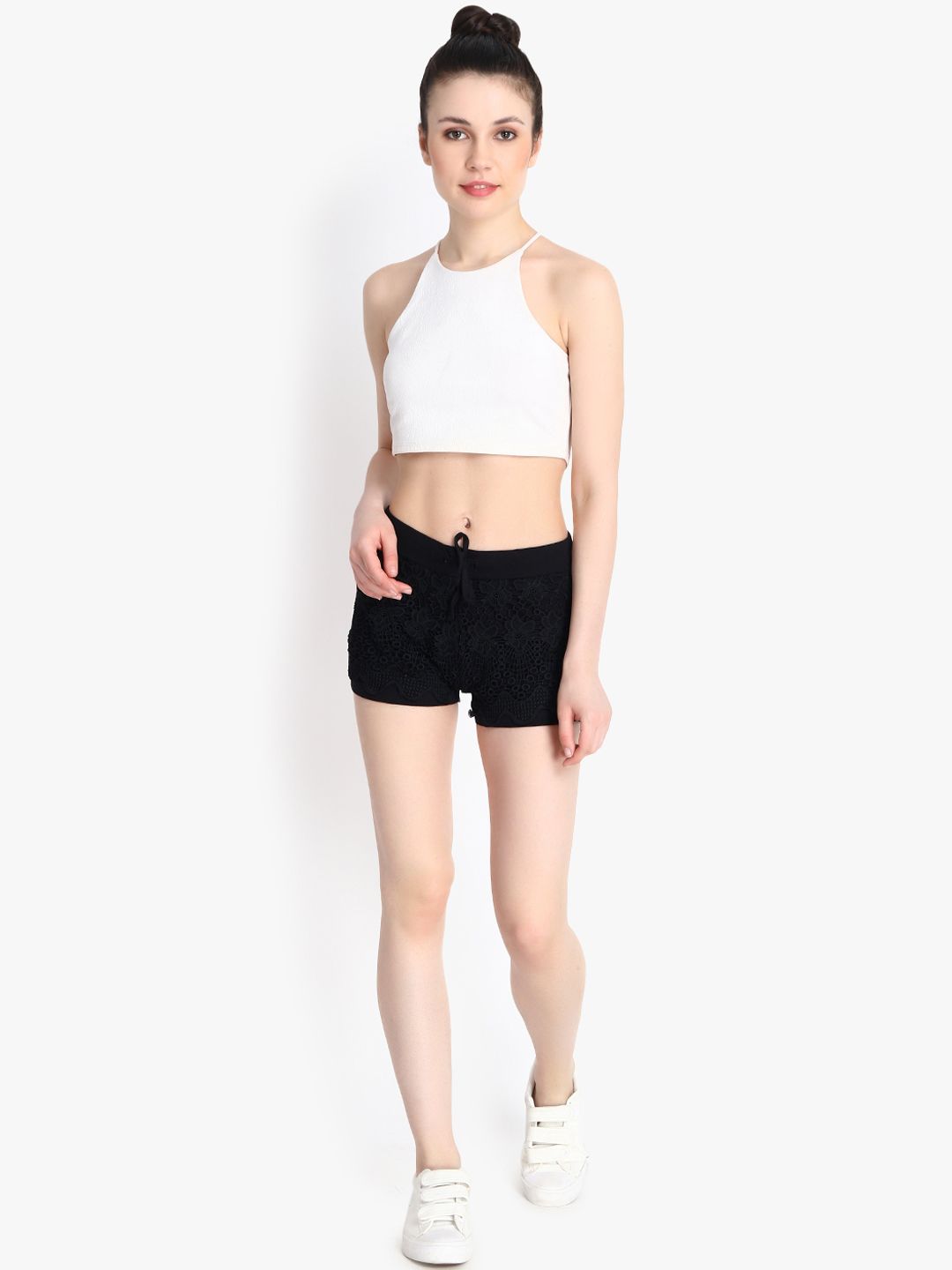 Kotty Women Black Self Design Regular Fit Hot Pants