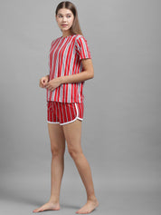 Kotty Women Red & White Striped Night suit