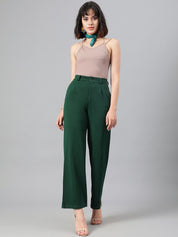 KOTTY BIZwear Women Green Relaxed Straight Leg Fit High-Rise Easy Wash Parallel Trousers