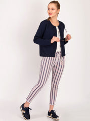 Kotty Women Blue Self Design Open Front Jacket