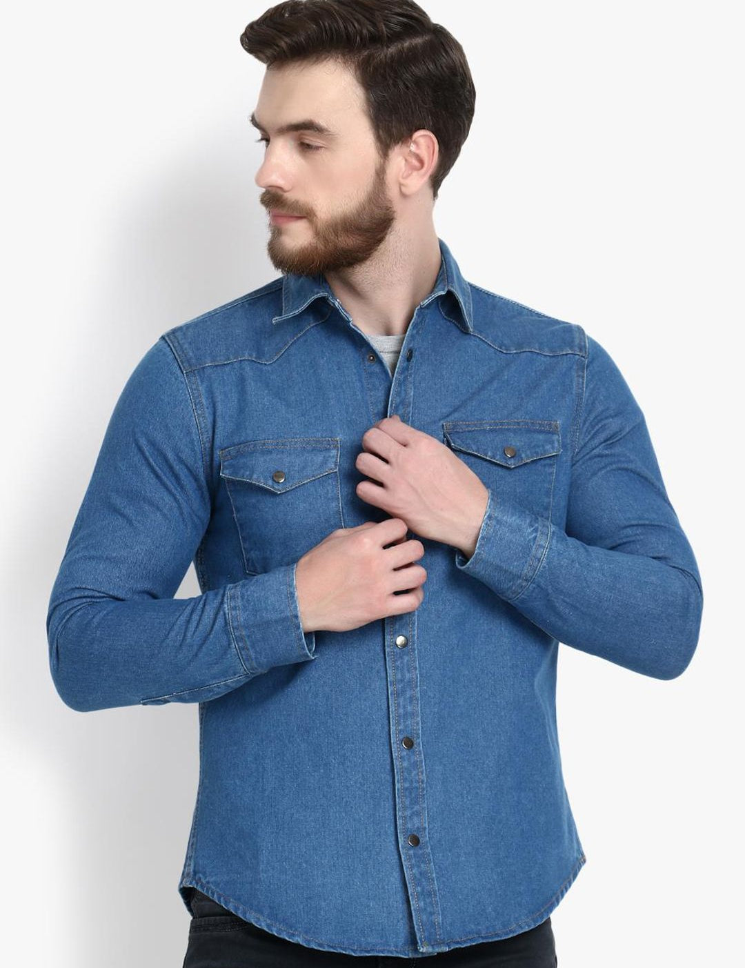 Kotty Men Blue Regular Fit Solid Casual Shirt