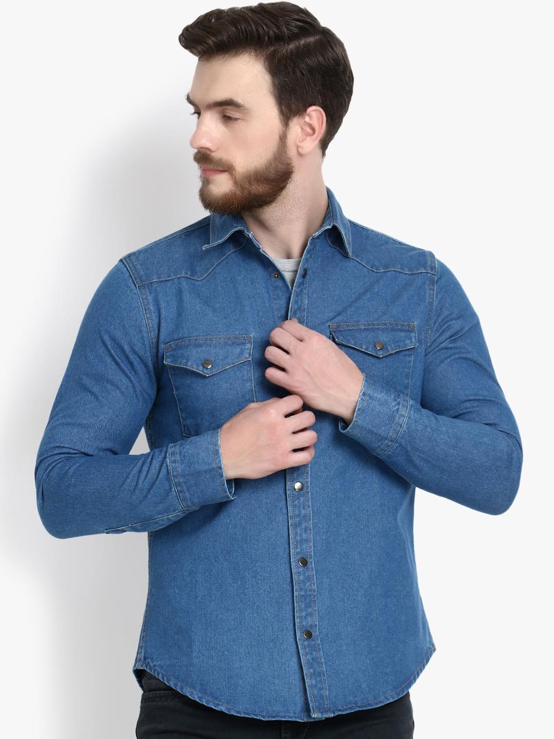 Kotty Men Blue Regular Fit Solid Casual Shirt