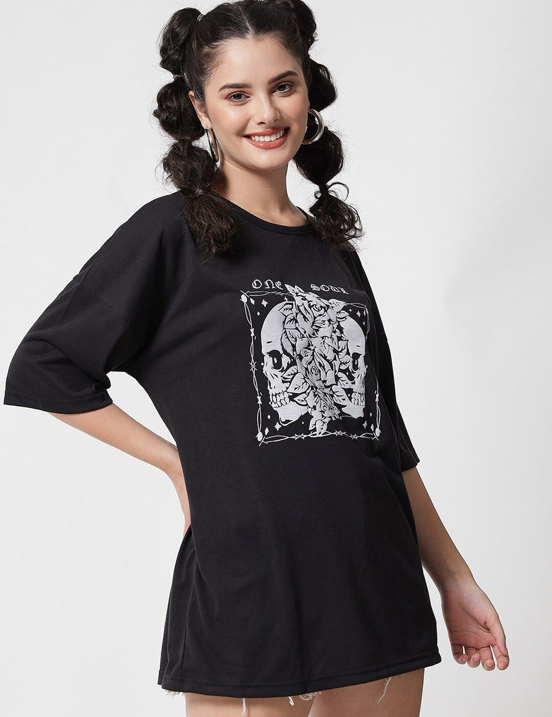 Kotty Women Black Printed Oversized T-shirt