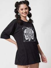 Kotty Women Black Printed Oversized T-shirt