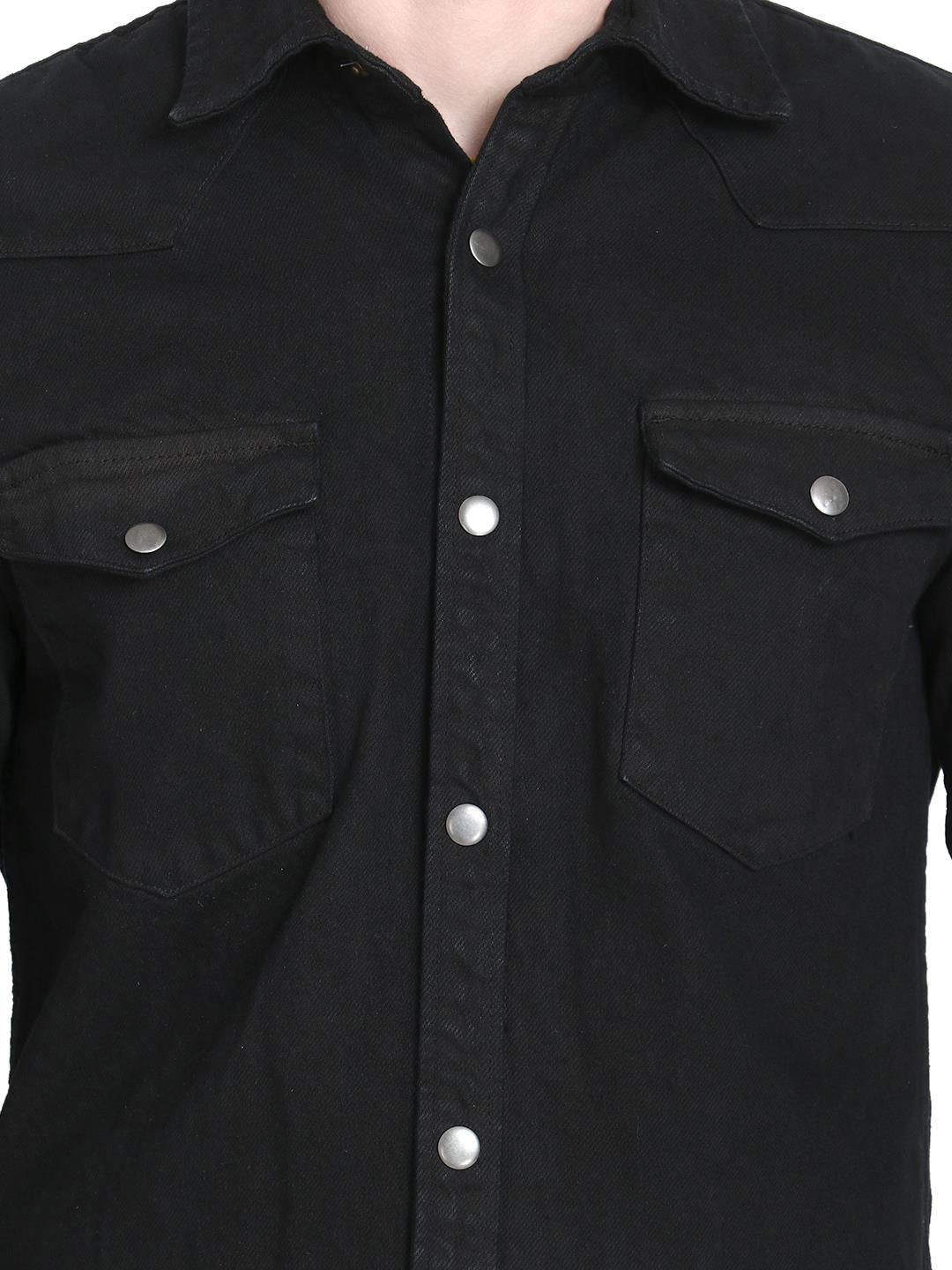 Kotty Men Black Solid Lightweight Denim Jacket