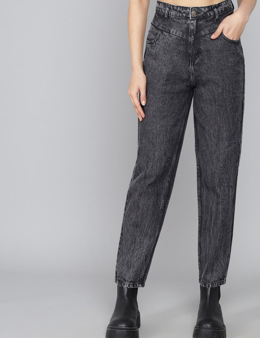 Kotty Women Black High-Rise Heavy Fade Acid Wash Non Stretchable Jeans