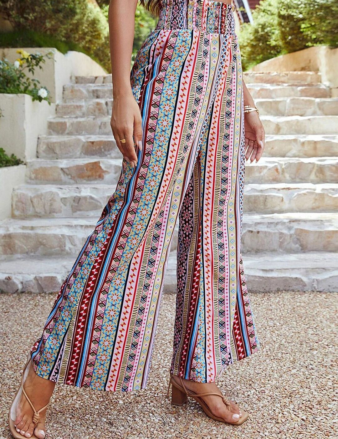 Kotty Women Striped Relaxed High-Rise Easy Wash Trousers