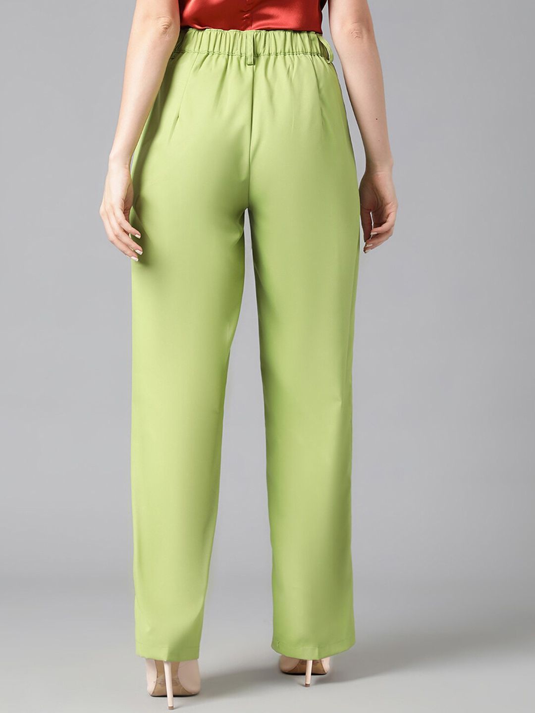 Kotty Women Green Relaxed Straight Leg Straight Fit High-Rise Easy Wash Pleated Trousers