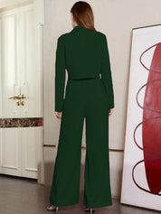 KOTTY BIZwear Green Notched Lapel Collar Top With Trousers