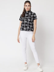 Kotty Black & White Floral Print Monochrome Boxy Crop Top