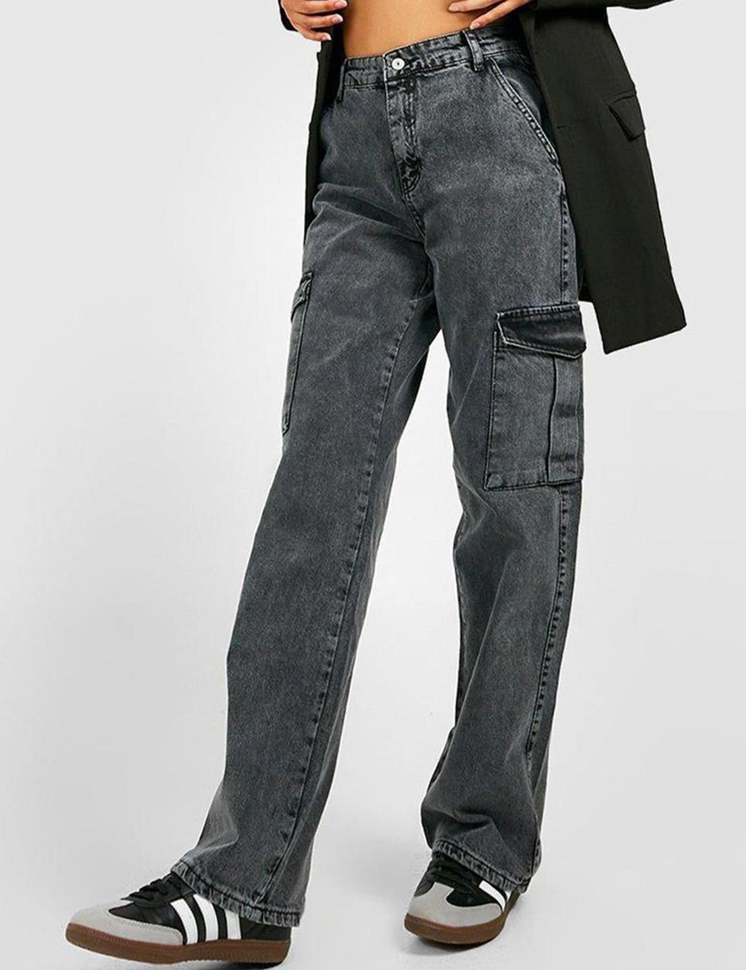 Kotty Women Grey Jean Straight Fit High Rise Light Fade Clean Look Stretchable Jeans