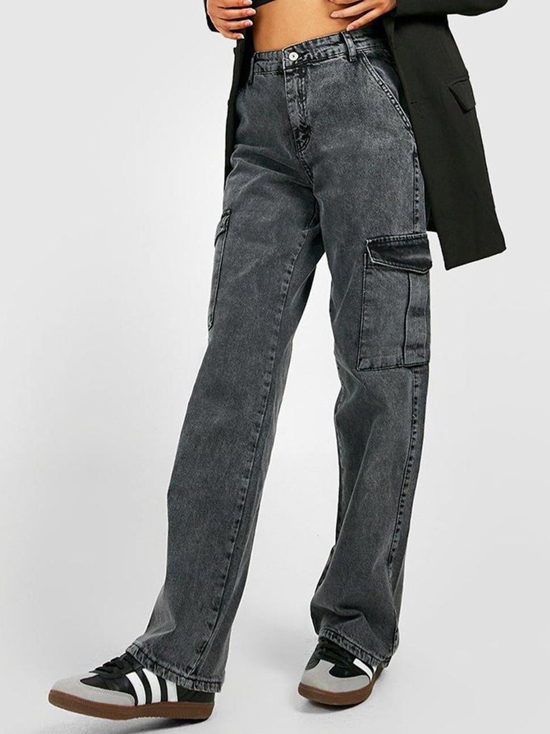 Kotty Women Grey Jean Straight Fit High Rise Light Fade Clean Look Stretchable Jeans