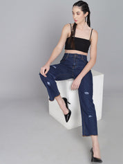 Kotty Women Blue Flared High-Rise Low Distress Jeans
