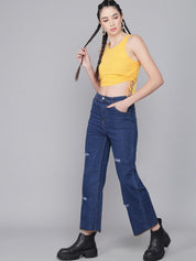 Kotty Women Blue Flared High-Rise Mildly Distressed Jeans