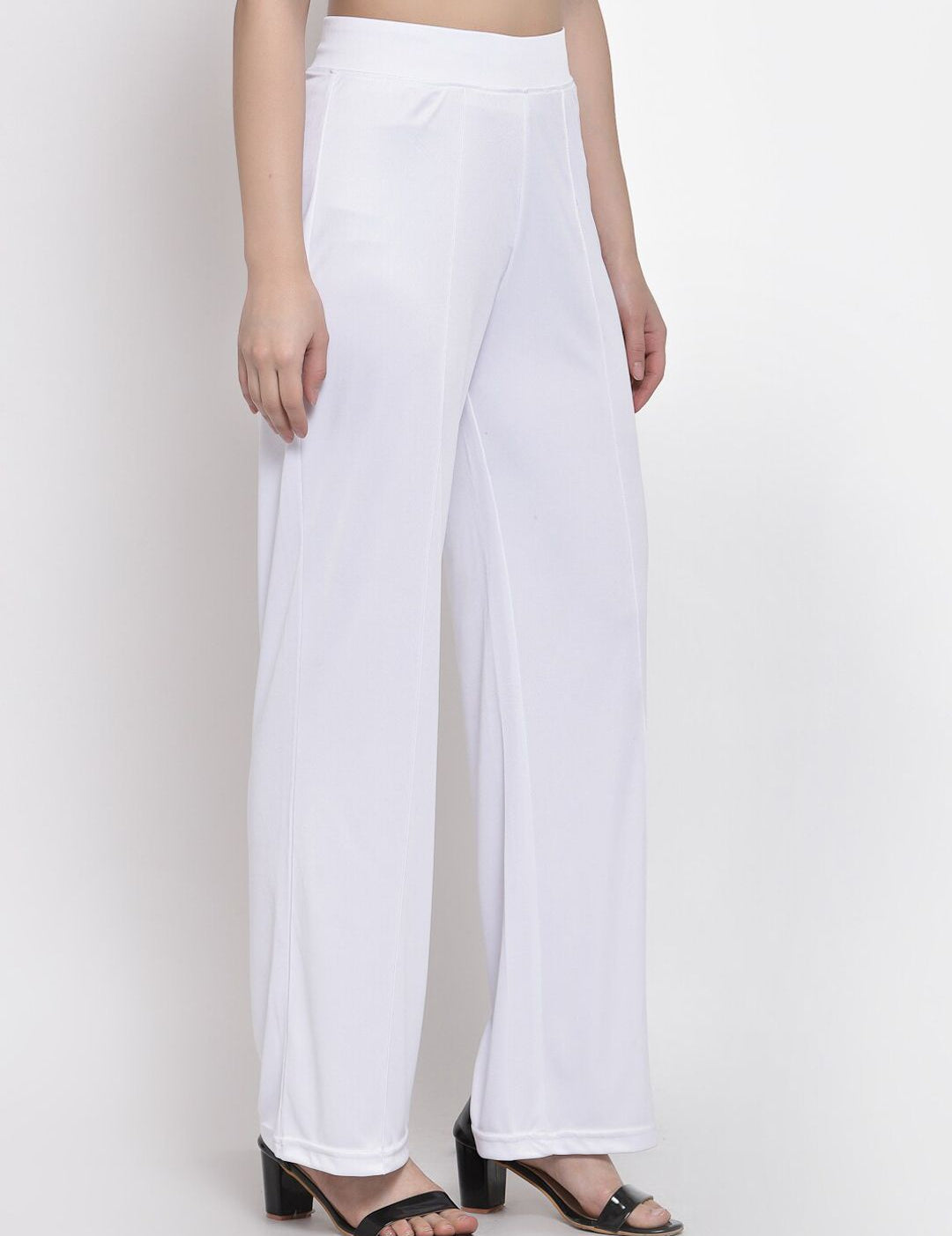 Kotty Women White Flared High-Rise Parallel Trousers