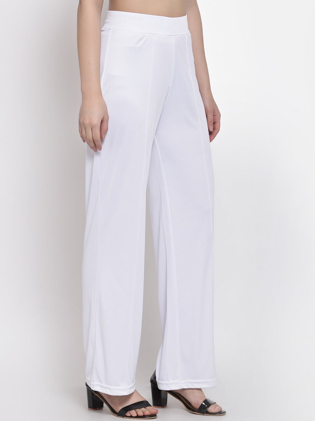 Kotty Women White Flared High-Rise Parallel Trousers