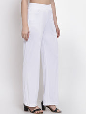 Kotty Women White Flared High-Rise Parallel Trousers