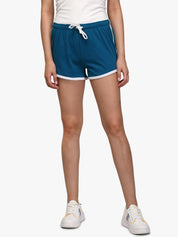 Kotty Women Blue Solid Regular Fit Knitted Hot Pants