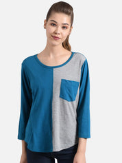 Kotty Women Blue Colourblocked Round Neck T-shirt