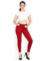 Kotty Women Maroon Skinny Fit High-Rise Clean Look Jeans