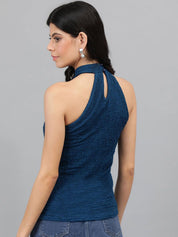 Kotty Blue Self Design Sleeveless Top
