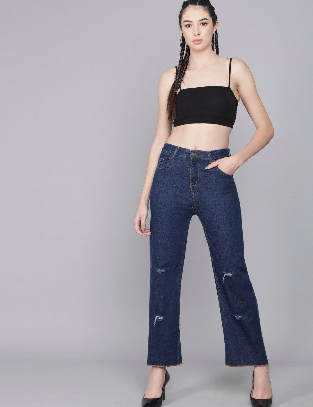 Kotty Women Blue Flared High-Rise Mildly Distressed Jeans