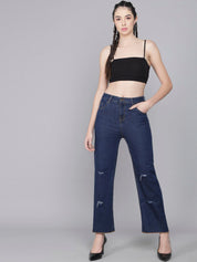 Kotty Women Blue Flared High-Rise Mildly Distressed Jeans