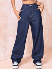 Kotty Women Wide Leg High-Rise Clean Look Stretchable Jeans