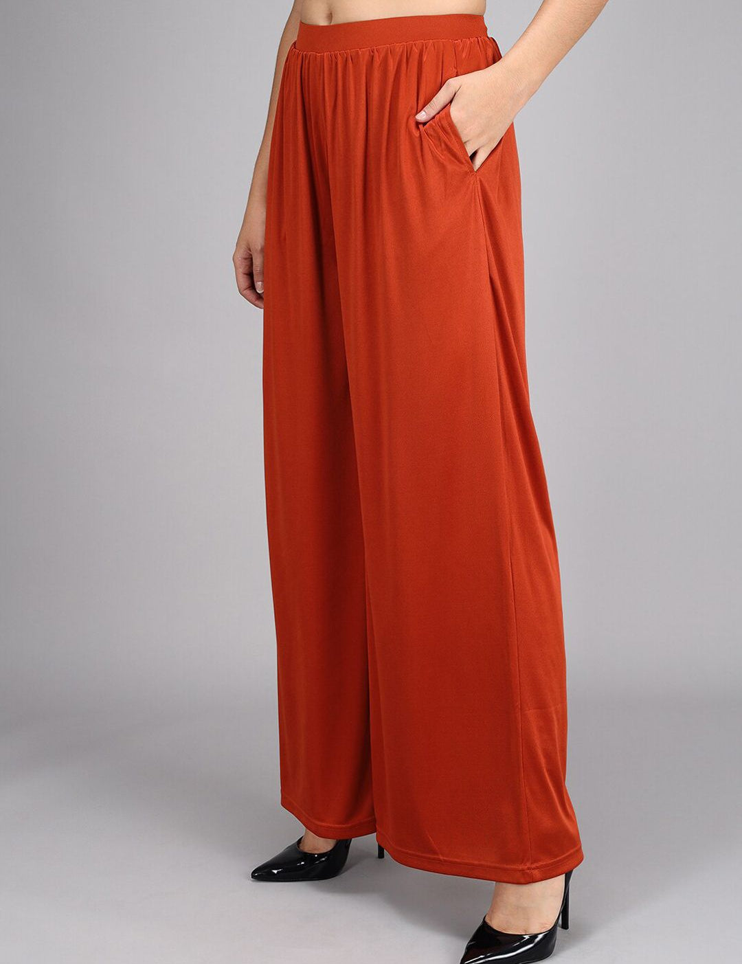 Kotty Women Rust Flared High-Rise Pleated Parallel Trousers