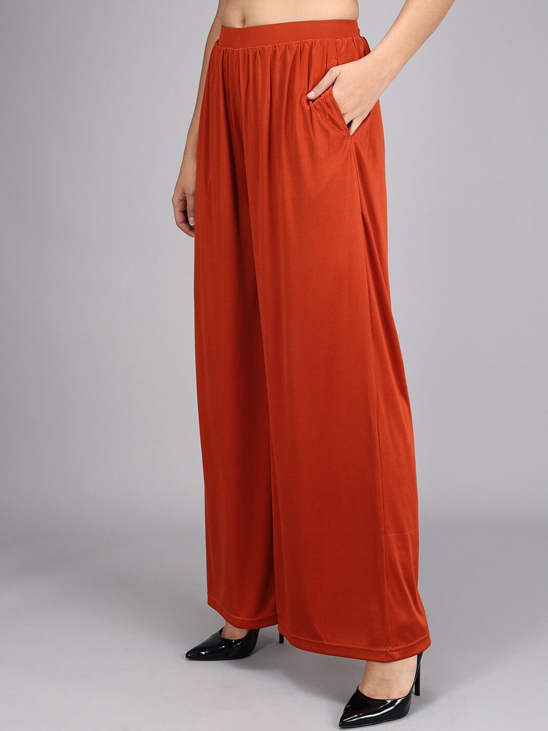 Kotty Women Rust Flared High-Rise Pleated Parallel Trousers