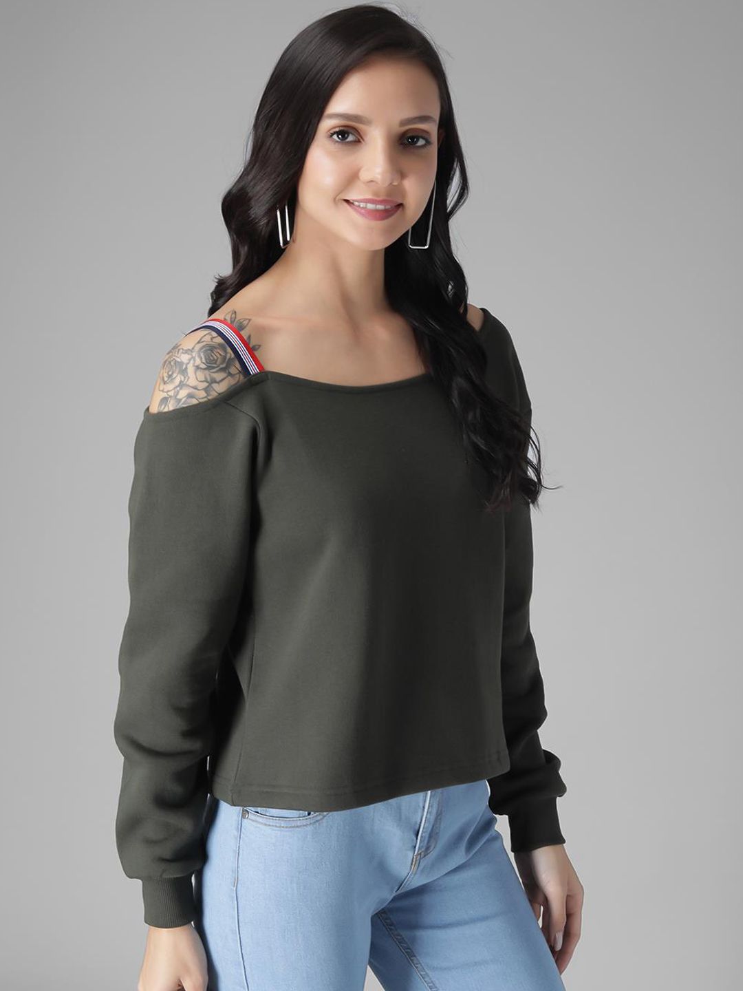 Kotty Women Green Solid Sweatshirt