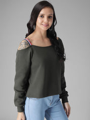 Kotty Women Green Solid Sweatshirt