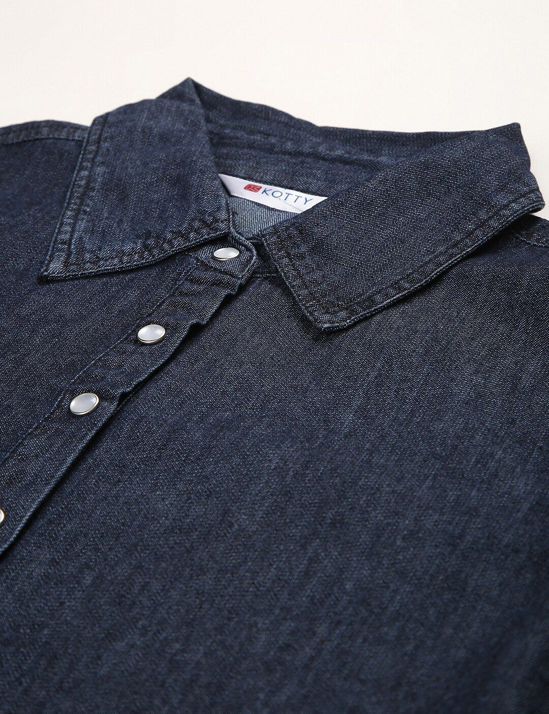 Kotty Women Blue Solid Denim Shirt Dress