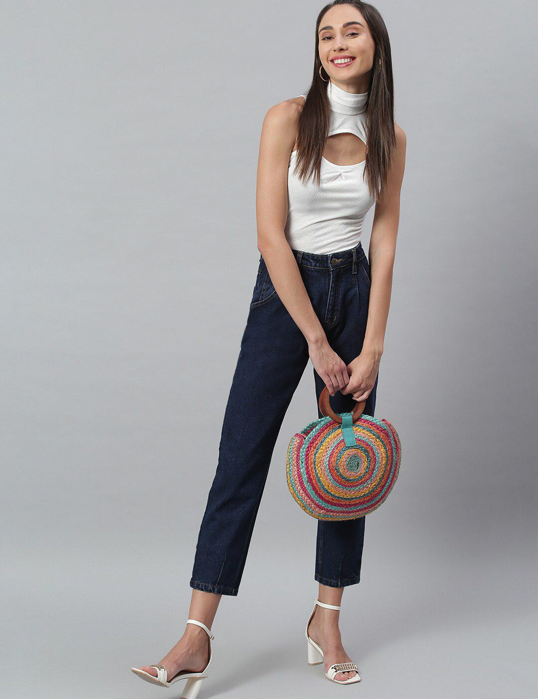 Kotty Women Navy Blue Boyfriend Fit Mid-Rise Cotton Clean Look Jeans