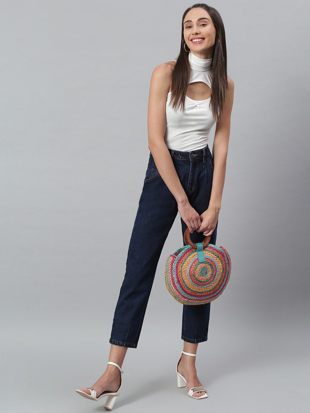 Kotty Women Navy Blue Boyfriend Fit Mid-Rise Cotton Clean Look Jeans