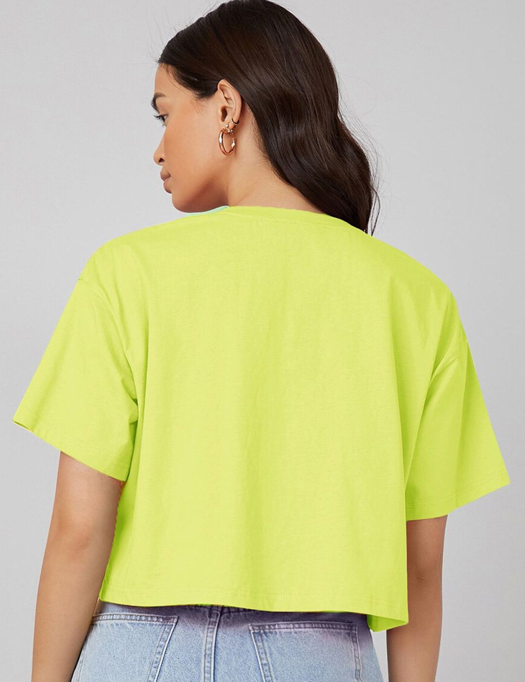 Kotty Typography Printed Round Neck Crop Oversized T-shirt