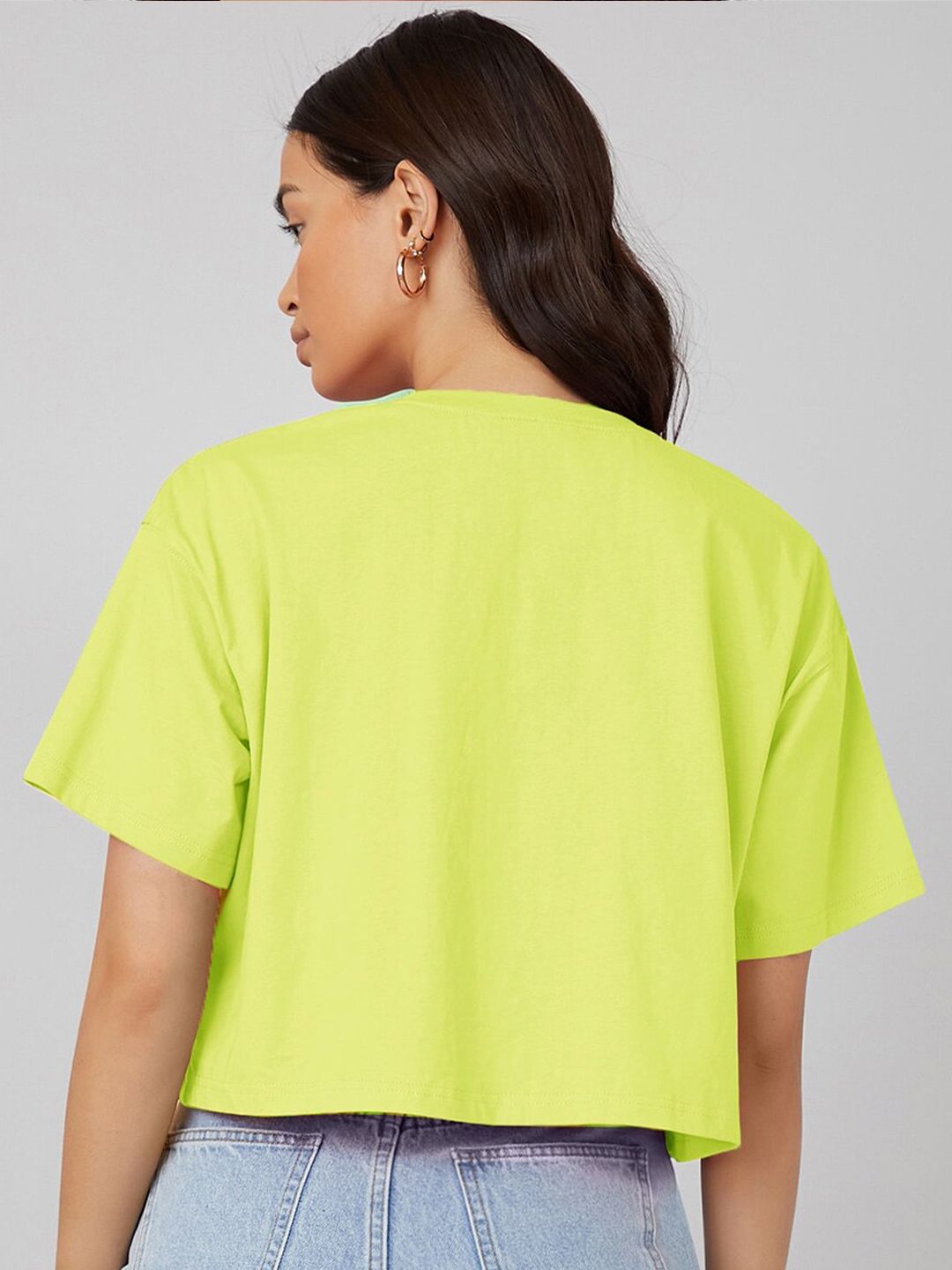 Kotty Typography Printed Round Neck Crop Oversized T-shirt